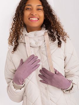 Rukavice AT  Elegantné dámske rukavice z hladkej zateplenej tkaniny. Ukazovák s vyšívaným kvetom, ktorý vám umožní ovládať telefón bez toho,