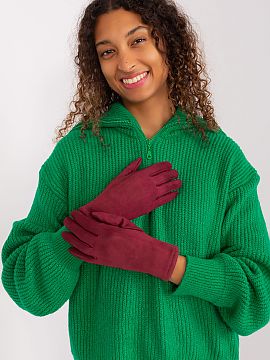 Rukavice AT  Elegantné dámske rukavice z hladkej zateplenej tkaniny. Ukazovák s vyšívaným kvetom, ktorý vám umožní ovládať telefón bez toho,