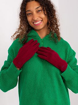 Rukavice AT  Elegantné dámske rukavice z hladkej zateplenej tkaniny. Ozdobné nášivky na zápästí. Ukazovák s vyšívaným kvetom, ktorý umožňu