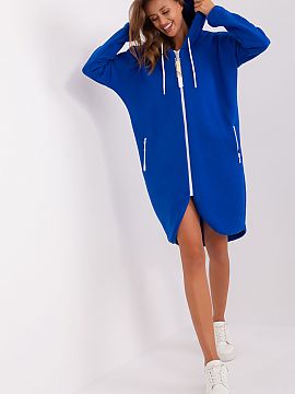 Mikina Relevance  Dámska mikina s predĺženým strihom, dlhými rukávmi a kapucňou. Mikina sa zapína na zips a na bokoch má vrecká na zips.
