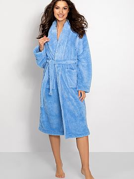 Župan Momenti Per Me  Hrejivý dámsky župan z tkaniny jemnej na dotyk. Župan s dlhými rukávmi, vreckami a opaskom na zaväzovanie.