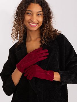 Rukavice AT  Elegantné dámske rukavice zo zateplenej tkaniny s ozdobným geometrickým vzorom. Ozdobné potiahnuté gombíky na zápästí. Ukazovák s