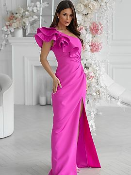 Dlhé šaty Bicotone  Elegantné šaty na jedno rameno s ozdobným perím. Ideálne na špeciálne príležitosti, spájajú moderný štýl s klasickým šarmom.