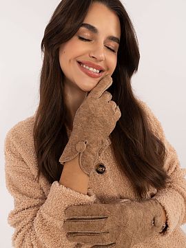 Rukavice AT  Elegantné dámske rukavice zo zateplenej hladkej tkaniny. Ozdobný gombík a rozparky na zápästí. Ukazovák s vyšívaným kvetom, ktor�