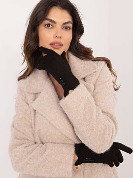 Rukavice AT  Elegantné dámske rukavice z teplej hladkej látky. Na zápästiach ozdobné gombíky. Ukazovák s vyšívaným kvietkom umožňuje použí