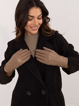 Rukavice AT  Elegantné dámske rukavice zo zateplenej tkaniny v kombinácii s ekologickou kožou. Ukazovák s vyšívaným kvetom, ktorý umožňuje ovl