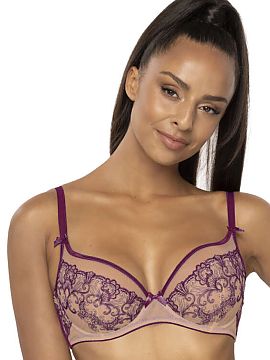 Soft Mat  Béžovo-fialová mäkká podprsenka Maureen M-3808/2 má čipkované košíčky s kosticami, ktoré sú z vnútornej strany podšité mäkk