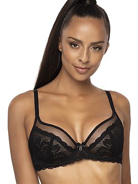 Soft Mat  Dámska mäkká podprsenka v čiernej farbe. Vrchná časť košíčkov je zo sieťoviny, spodná časť košíčkov a mostík sú z čipky.