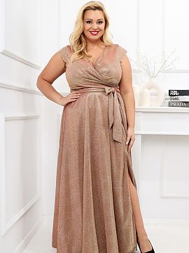 šaty plus size With You  Elegantný, lesklý šaty v odtieni tmavého zlata sú skvelou voľbou na špeciálne príležitosti. Vyhotovené z jemne žiarivého materi