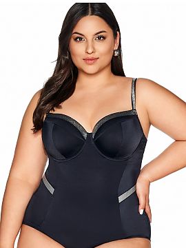 plavky kus Ava  Jednodielny plavkový kostým v klasickom a elegantnom strihu. Ozdobený lesklými pásikmi, na chrbte kovové zipsy. Košíčky full cup, s