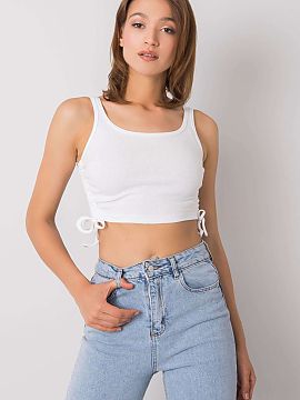 Top Rue Paris  Crop top s ramienkami vyrobený z prúžkovaného materiálu je modernou a pohodlnou ponukou v štýle casual. Hladký vzor a klasický, okr