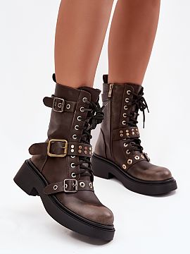 Vysoká topánka Step in style  Dámske topánky workery vyrobené z ekokože, ideálne na jesennú a zimnú sezónu. Model sú zipsom a majú šnurovanie, ktoré umožňuj