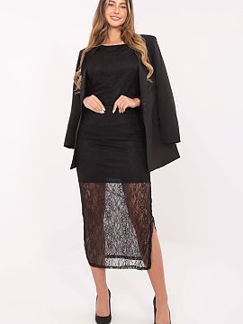 spódnica Rue Paris  Štýlová midi koronková sukňa, zachovaná v elegantnom a ženskom štýle. Vyrobená z materiálu vysokej kvality, nylonu s prídavkom s