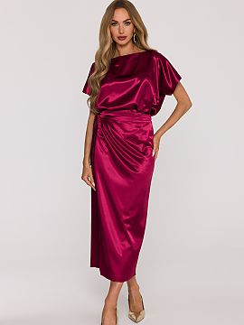 Sukňa na večer Moe  Jemný a elegantný midi šaty zo saténu, ktoré očarujú jednoduchosťou strihu a vznešeným leskom látky. Šité z hladkého, mäkkéh