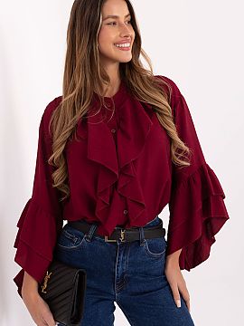 tričko s dlhým rukávom Rue Paris  Elegantná dámska blúzka bez goliera vyrobená z vysoko kvalitnej viskózy je skvelou voľbou nielen na každodenné nosenie, ale aj do pr