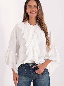 tričko s dlhým rukávom Rue Paris  Elegantná dámska blúzka bez goliera, vyrobená z vysokej kvality viskózy, je skvelou voľbou nielen na každý deň, ale aj do práce al