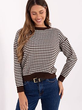 sweter Factory Price  Štýlový a pohodlný dámsky sveter s casual charakterom, ideálny na každý deň. Vyniká vzorom v prúžkoch, ktorý mu dodáva modern