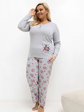 Pyžamo Plus Size Forever Pink  Pyžamový set veľkosti plus pre ženy je pohodlná a štýlová súprava pozostávajúca z dlhým rukávom a dlhých nohavíc. Blúzka má