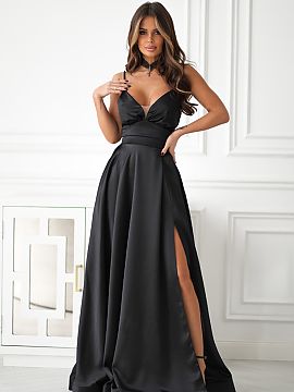 dlhé šaty Bicotone  Šaty s akcentom bálovej elegancie a luxusu. Šaty vyrobené z lesklej satény. Široký, elegantne padajúci spodok dodáva šatám luxusn