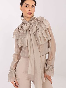 tričko s dlhým rukávom Factory Price  Elegantná dámska blúzka s golierom, klasický model ideálny na každý deň, do práce a na špeciálne príležitosti. Vyrobena z vysok