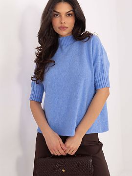 Sveter s krátkym rukávom Italy Moda  Dámsky sveter s nízkym golierom je štýlovou a pohodlnou ponukou na každý deň aj do práce. Vyrobený z zmesi viskózy, polyesteru, vl