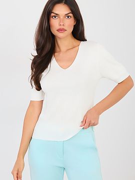 Sveter s krátkym rukávom Factory Price  Dámsky sveter v štýle casual je univerzálna ponuka ideálna na každý deň, ako aj do práce. Vyrobený z príjemnej zmesi viskózy a p