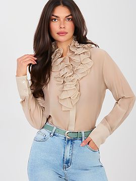 Tričko s dlhým rukávom Factory Price  Dámska blúzka z priehľadného materiálu je štýlová ponuka, ktorá kombinuje klasiku s jemnou eleganciou. Vyrobená z ľahkej, jemnej 