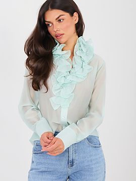 Tričko s dlhým rukávom Factory Price  Dámska blúzka z priehľadného materiálu je štýlovým návrhom, ktorý spája klasiku s jemnou eleganciou. Vyrobená z ľahkej, jemnej 