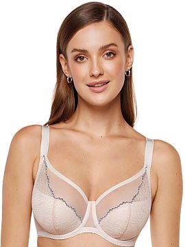 Semi-soft Gorteks  Podprsenka okúzľuje jemnou, lesklou čipkou a decentným modrým lemikom, ktorý krásne zdôrazňuje tvar košíčkov. Harmonická kombin