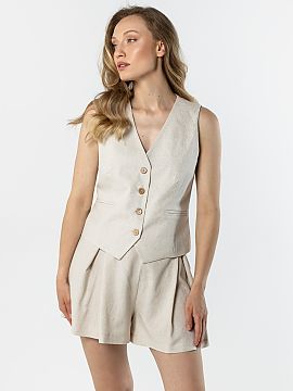 Vesta awama  Elegantný ľanový žaket s podšitím, ženským strihom, ktorý skvele dopĺňa letné štýly. Model s výstrihom vo forme písmena V kr