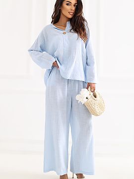 dámske nohavice Italy Moda  Štýlové dámske nohavice s širokými nohavicami, ktoré spájajú pohodlie s moderným, voľným štýlom. Model má široké nohavice, 