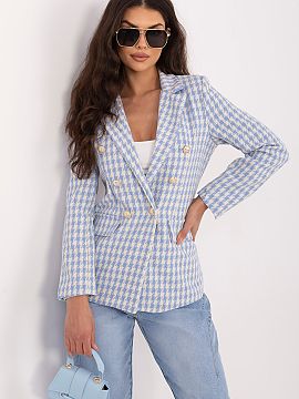 Blejzer Italy Moda  Plášť v klasickom, nadčasovom strihu, ktorý skvele doplní elegantné aj každodenné outfity. Pepita vzor dodáva výrazný charakter 