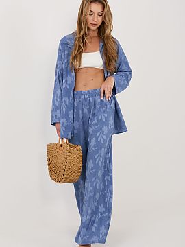 nastaviť Rue Paris  Dámska súprava pozostávajúca z košele a nohavíc je štýlový a pohodlný návrh na každý deň. Vyníma sa rôznorodou faktúrou mat