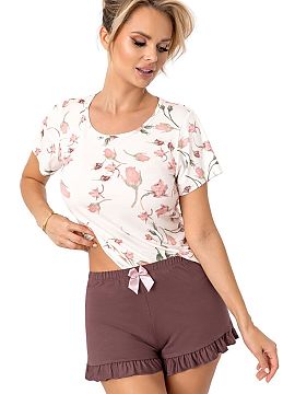 Pyžamo Donna  Dámska pyžama Amaris short s krátkymi nohavičkami s lemikom je kombináciou pohodlia a jemnej elegancie. Model bol vyrobený z mäkkej a