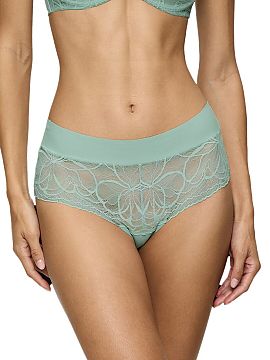 Bedrové nohavičky Triumph  Figi Body Make-Up Illusion Lace 10219748-7329 v módnem pistáciovom odtieni sú výnimočná ponuka, ktorá jemne zdôrazňuje ženské kri