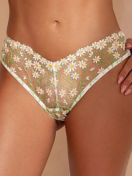 Brazílske nohavičky Kinga  Figi brazilky Summer Muse B-1258/2 očarujú jemným vyšívaním v rumianku a ľahkým, ženským tvarom. Transparentná sieťka zdobená k