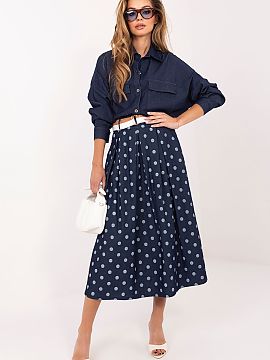 Sukňa Factory Price  Elegantná midi sukňa s nadčasovým vzorom v guľôčkach je ideálnou voľbou pre ženy, ktoré ocenia pohodlie a univerzálny štýl. Sk