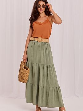 Dlhá sukňa Italy Moda  Levá sukňa Tiered je ideálnou ponukou pre milovníčky boho štýlu a pohodlných, ženských štýlov. Dĺžka maxi a hladký strih robi