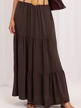 Dlhá sukňa Italy Moda  Lehká sukně s vrstvenými volány je ideální volbou pro milovnice boho stylu a pohodlných, ženských outfitů. Délka maxi a hladký s