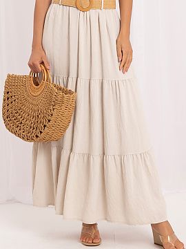 Dlhá sukňa Italy Moda  Lehká sukně s vrstvenými volány je ideální volbou pro milovnice boho stylu a pohodlných, ženských outfitů. Délka maxi a hladký s
