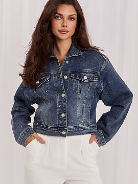 Džínová bunda Italy Moda  Štýlová dámska denimová bunda je nadčasovým prvkem šatníka, ktorý skvele doplní každodenné outfit. Ozdobná aplikácia z flitro