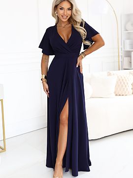 Dlhé šaty Numoco  Tmavomodrá maxi šaty JENNIFER sú ženským strihom, ktorý sa hodí všade tam, kde chcete vyzerať elegantne a žensky. Oblečiete si ic