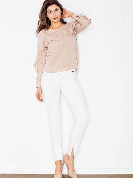 Dámske nohavice Figl  Dámske nohavice rovného strihu. Nohavice s bočným zipsom. V spodnej časti nôh s rozparky. <Zloženie: 30% viskóza, 66% polyester, 4% 