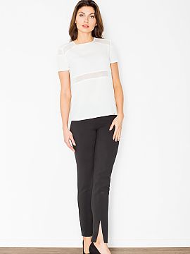 Dámske nohavice Figl  Dámske nohavice rovného strihu. Nohavice s bočným zipsom. V spodnej časti nôh s rozparky. <Zloženie: 30% viskóza, 66% polyester, 4% 