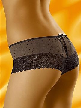 Boxerky Wolbar  Krásne šortky posypané drobným hráškom. S líniou stehien zabalenou do peknej čipky. Sexi šnurovanie vzadu. Celá mierne priehľadn�