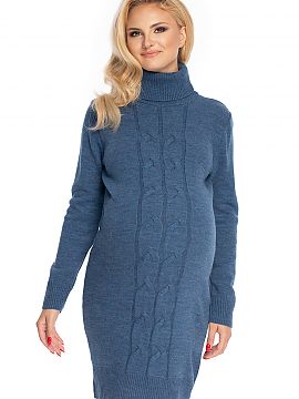 Tehotné oblečenie PeeKaBoo  Dlhé svetrové šaty zakončené rolákom. Nápadný károvaný motív na prednej strane.