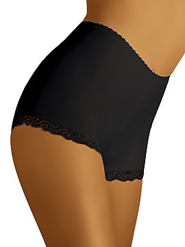 Boxerky Wolbar  Šortky s vysokým strihom, jemne tvarujúce telo, z hladkého, elastického úpletu. Okolo stehien sú jemne zdobené jemnou čipkou. Hladk