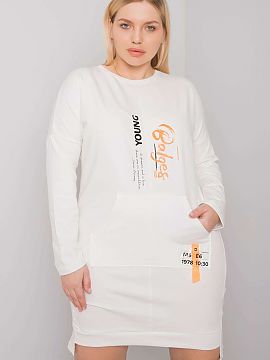 Šaty na deň Relevance  Dámske plus size šaty s vreckom vo farbe ecru. Šaty s dlhými rukávmi.