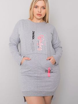Šaty na deň Relevance  Šedé melanžové dámske plus size šaty s vreckom. Šaty s dlhými rukávmi.