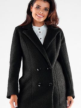 Kabát awama  Elegantný dvojradový kabát s veľkými čiernymi gombíkmi. Ideálne na mnohé príležitosti. Kabát je celý podšitý.